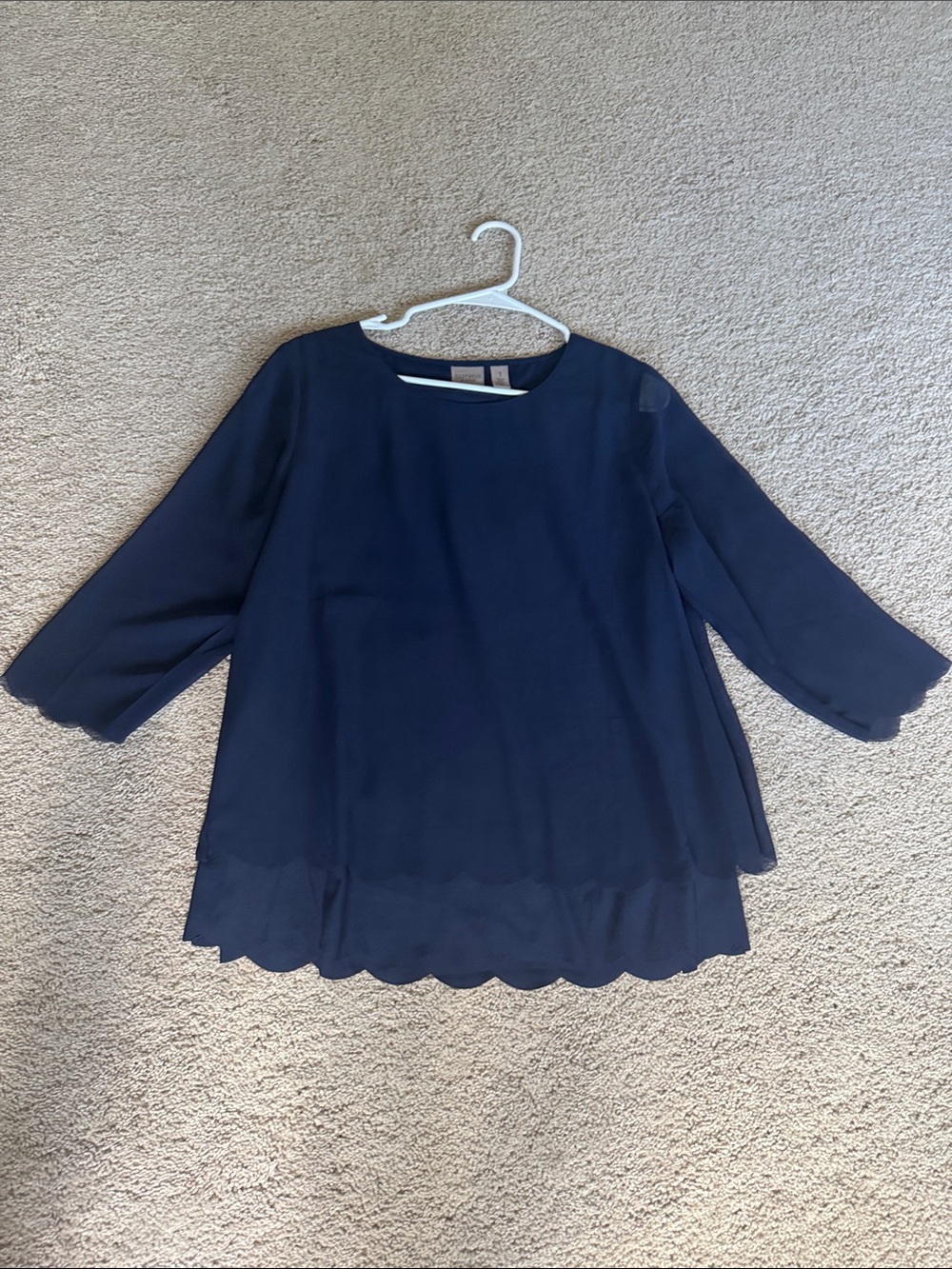 Chico's Navy Scalloped Hem Blouse